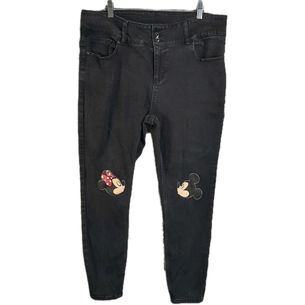Disney Womens 18 Black Mickey & Minnie High Waist Jeggings Soft Stretch Denim